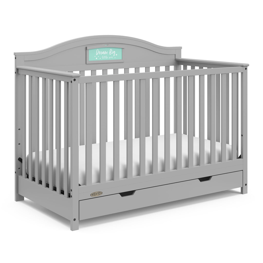 Story 5-In-1 Convertible Baby Crib with Drawer, Pebble Gray