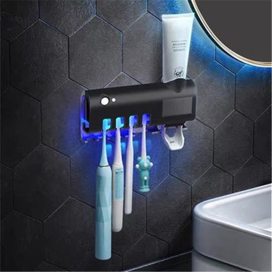 Bathroom Toothbrush Holder With Toothpaste Dispenser Electric Toothbrush USB Sterilization Chip