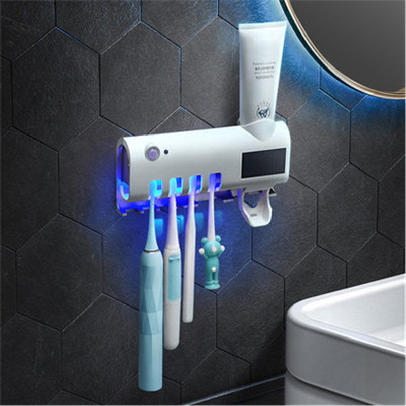 Bathroom Toothbrush Holder With Toothpaste Dispenser Electric Toothbrush USB Sterilization Chip