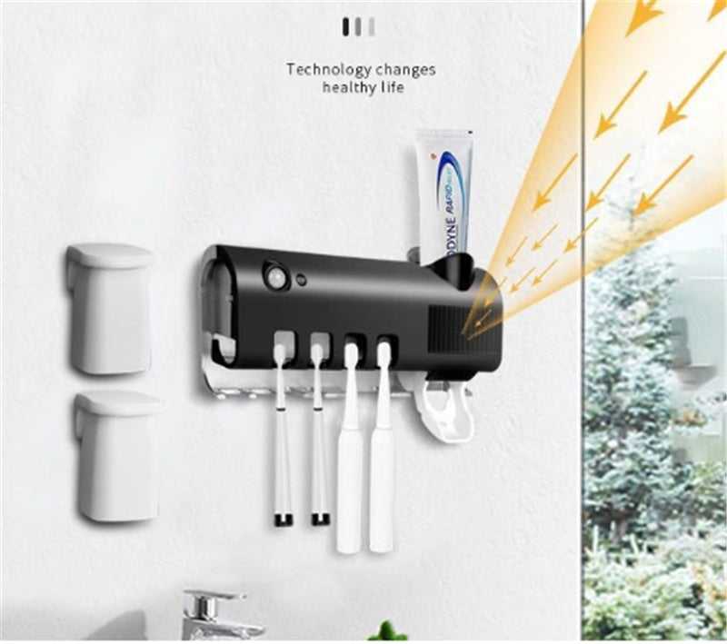 Bathroom Toothbrush Holder With Toothpaste Dispenser Electric Toothbrush USB Sterilization Chip