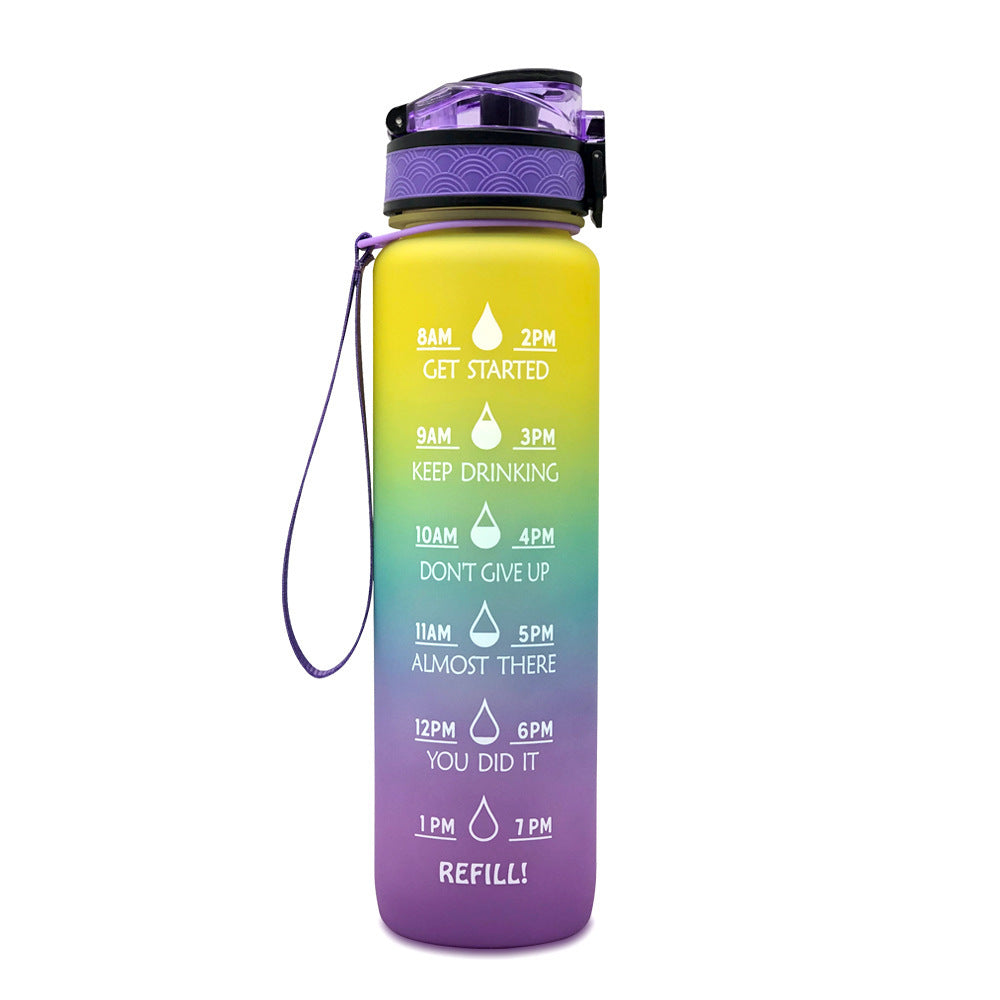 Fitness Water Bottle With Time Marker Motivational Water Bottle Cycling Leakproof Cup 1 Liter