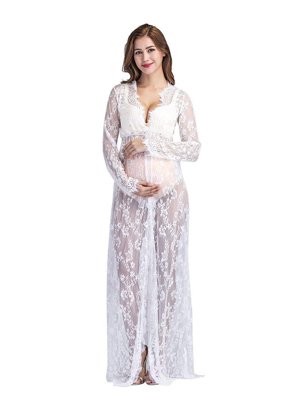 Long Sleeve Lace Maternity Photoshoot Lace Maxi Dress