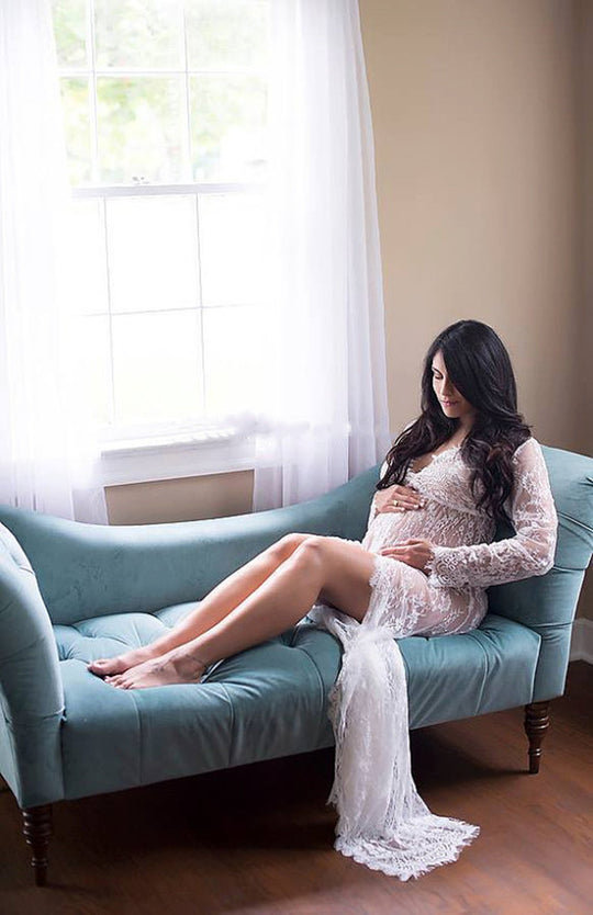 Long Sleeve Lace Maternity Photoshoot Lace Maxi Dress