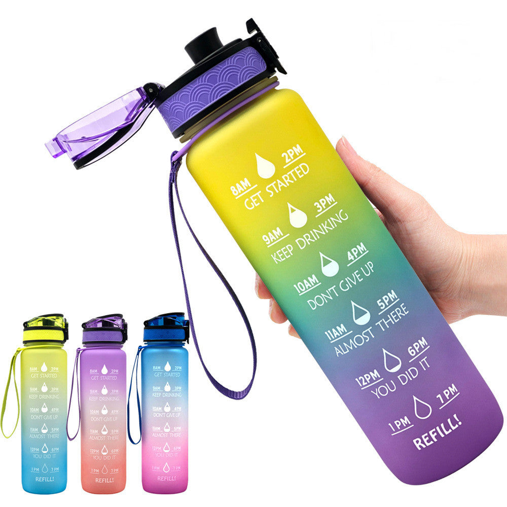 Fitness Water Bottle With Time Marker Motivational Water Bottle Cycling Leakproof Cup 1 Liter