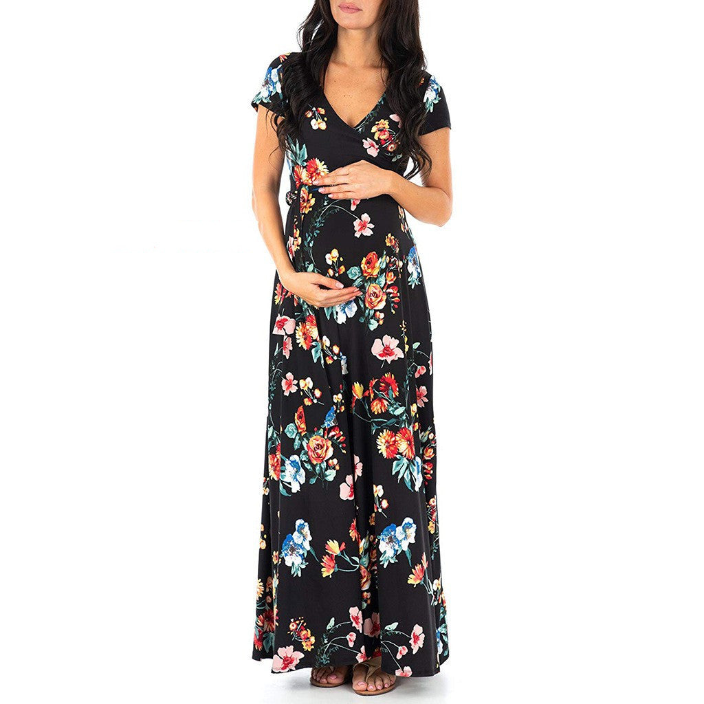 Women's Summer Casual Clothes Maternity Floral Long Dress