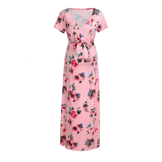 Women's Summer Casual Clothes Maternity Floral Long Dress