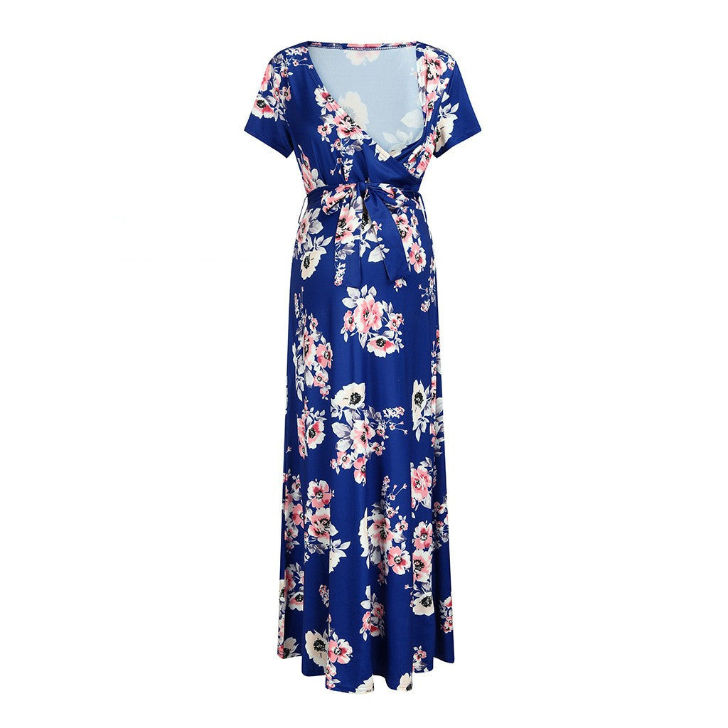 Women's Summer Casual Clothes Maternity Floral Long Dress