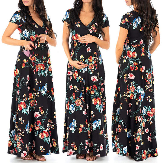 Women's Summer Casual Clothes Maternity Floral Long Dress