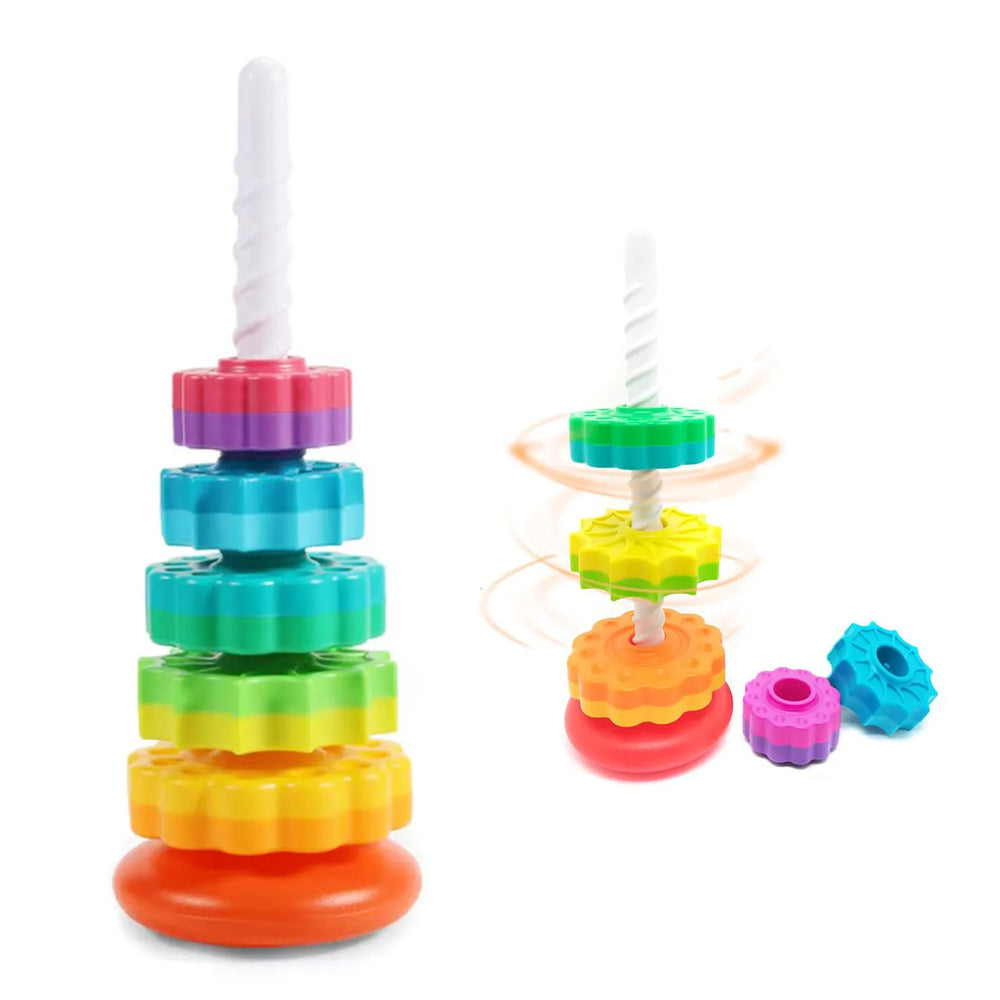 Stacking Toy for Kids Spinning Rainbow Gears Toddler Montessori Educational Sensory Toy Motor Skills Stacking Tower Kids Gifts