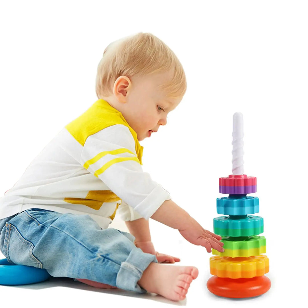 Stacking Toy for Kids Spinning Rainbow Gears Toddler Montessori Educational Sensory Toy Motor Skills Stacking Tower Kids Gifts