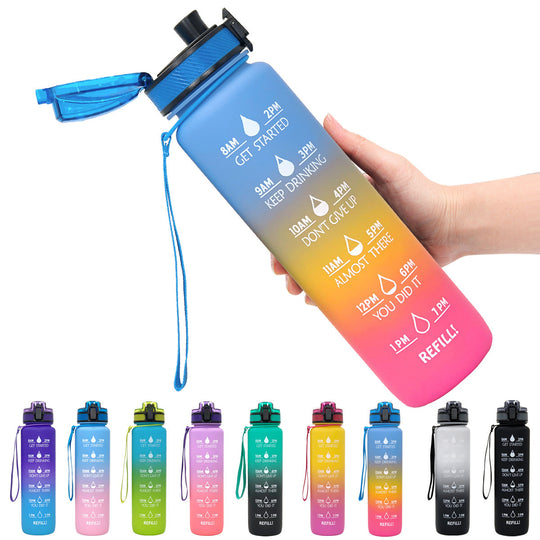 Fitness Water Bottle With Time Marker Motivational Water Bottle Cycling Leakproof Cup 1 Liter