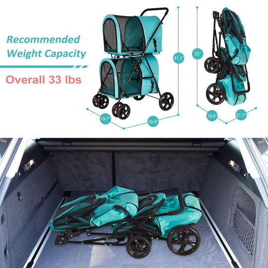 Double Layer Dog Stroller, Foldable 3 in 1 Pet Stroller for Dogs Cats (Travel Carrier Bag or Car Seat Carrier or Stroller) Blue