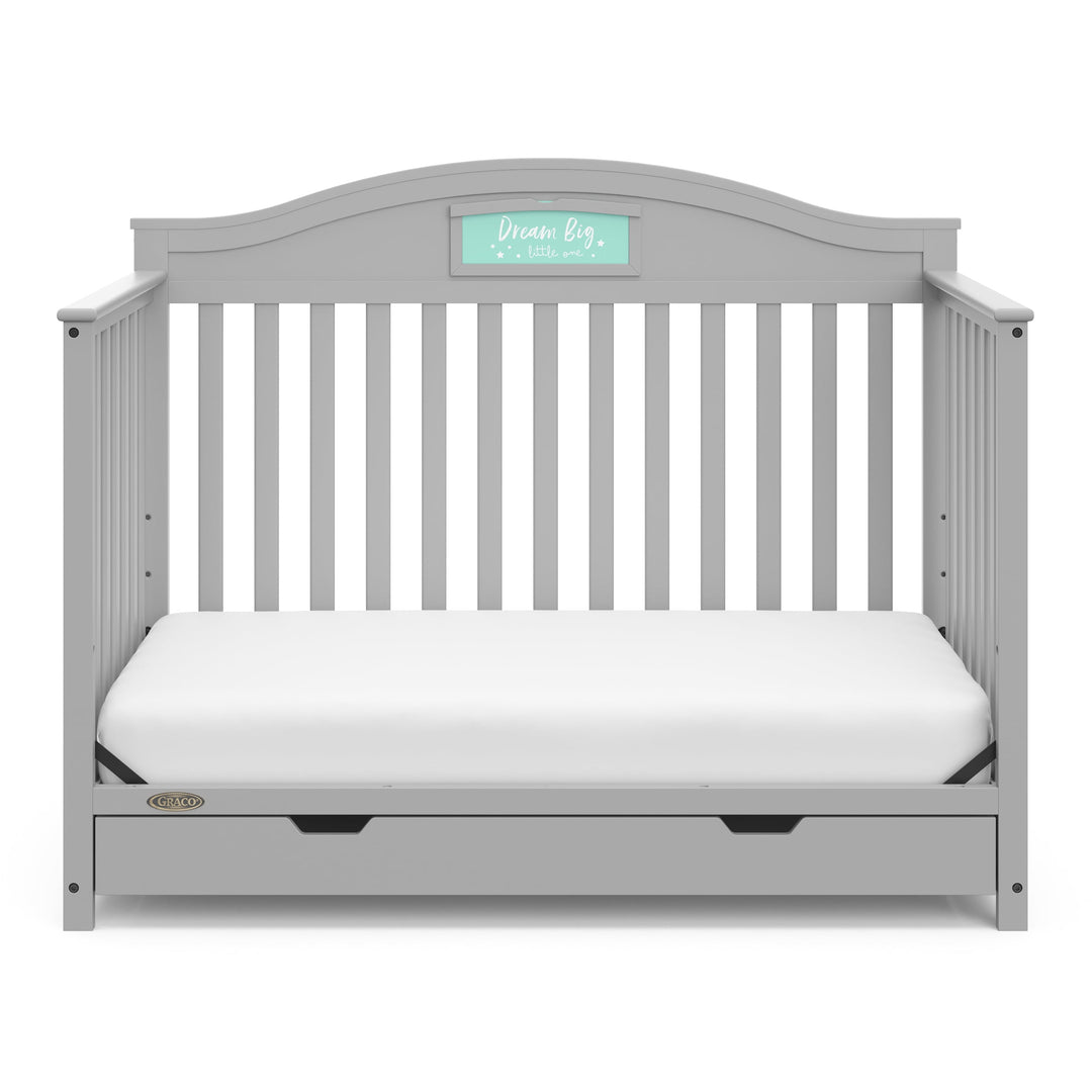 Story 5-In-1 Convertible Baby Crib with Drawer, Pebble Gray