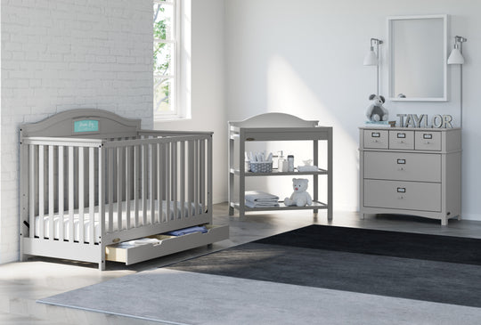 Story 5-In-1 Convertible Baby Crib with Drawer, Pebble Gray