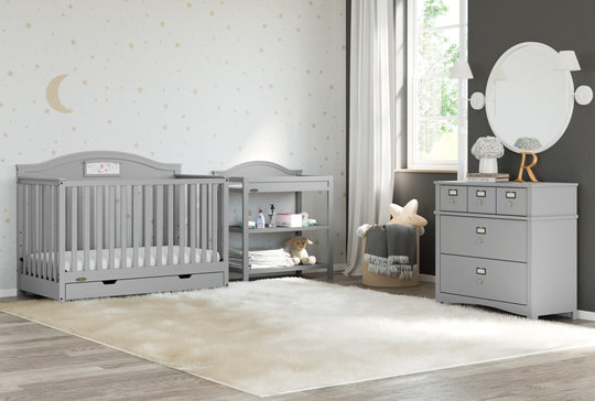 Story 5-In-1 Convertible Baby Crib with Drawer, Pebble Gray