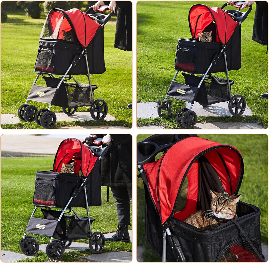 Dog Stroller, Pet Strollers for Small Medium Dogs & Cats, 4 Wheels Dog Jogging Stroller Folding Doggy Stroller with Storage Basket for Dog & Cat Traveling Strolling Cart