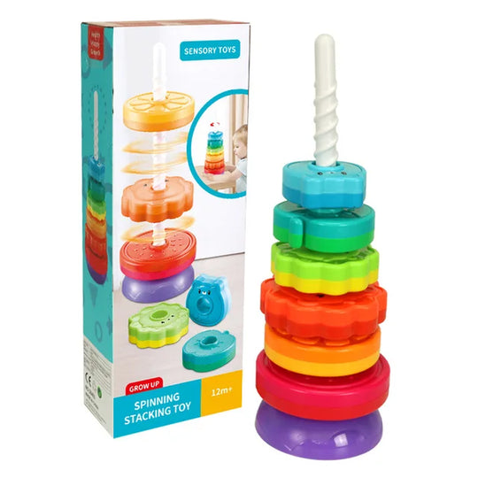 Stacking Toy for Kids Spinning Rainbow Gears Toddler Montessori Educational Sensory Toy Motor Skills Stacking Tower Kids Gifts