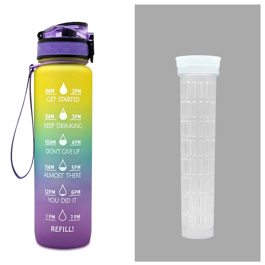 Fitness Water Bottle With Time Marker Motivational Water Bottle Cycling Leakproof Cup 1 Liter