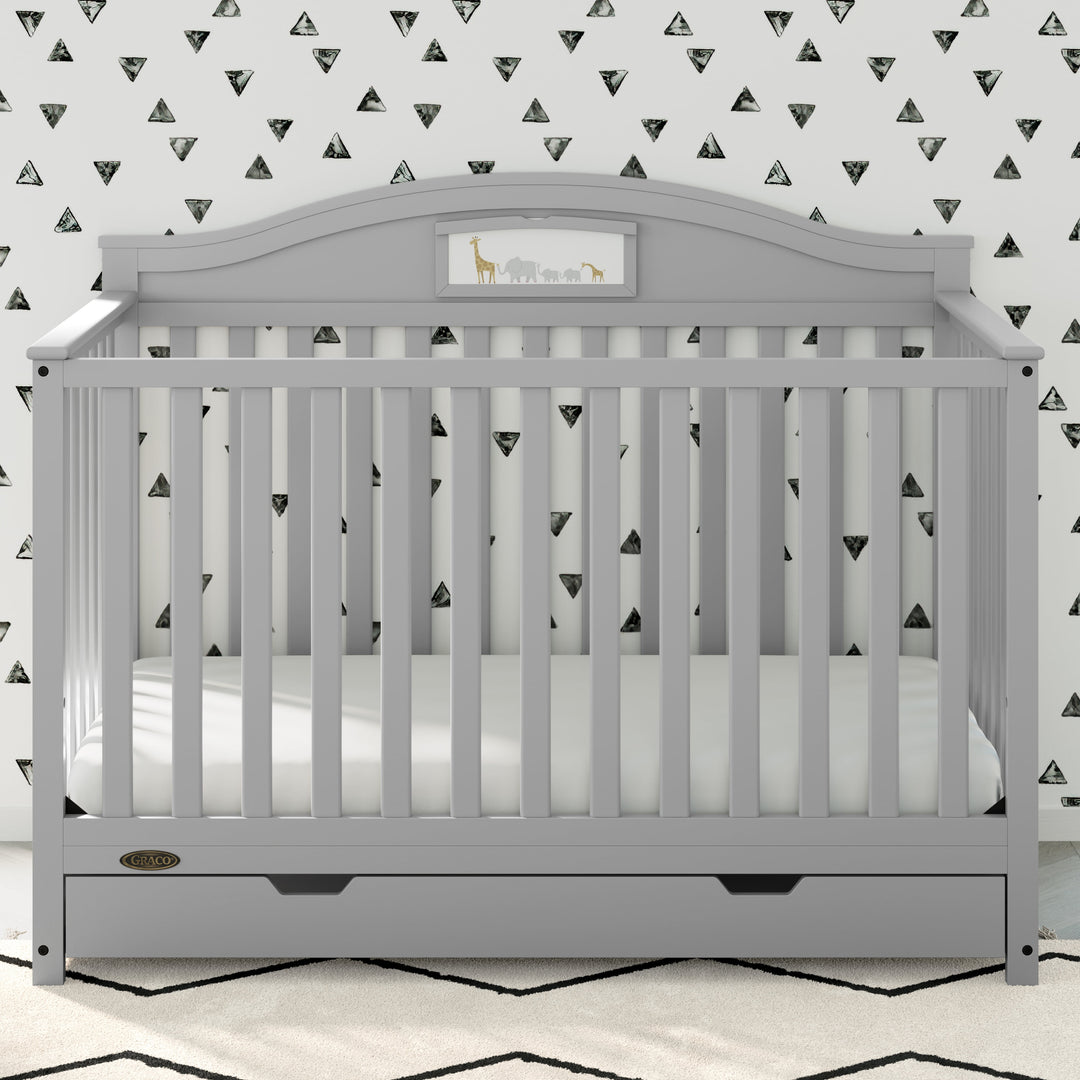 Story 5-In-1 Convertible Baby Crib with Drawer, Pebble Gray