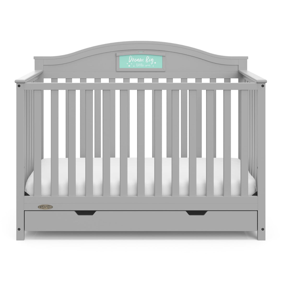 Story 5-In-1 Convertible Baby Crib with Drawer, Pebble Gray