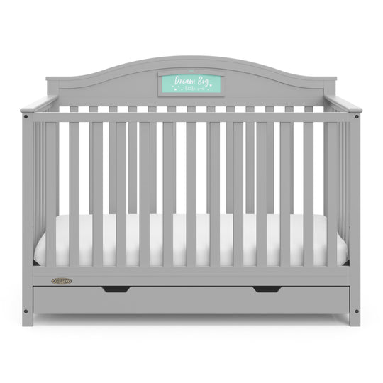 Story 5-In-1 Convertible Baby Crib with Drawer, Pebble Gray