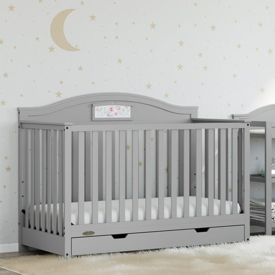 Story 5-In-1 Convertible Baby Crib with Drawer, Pebble Gray