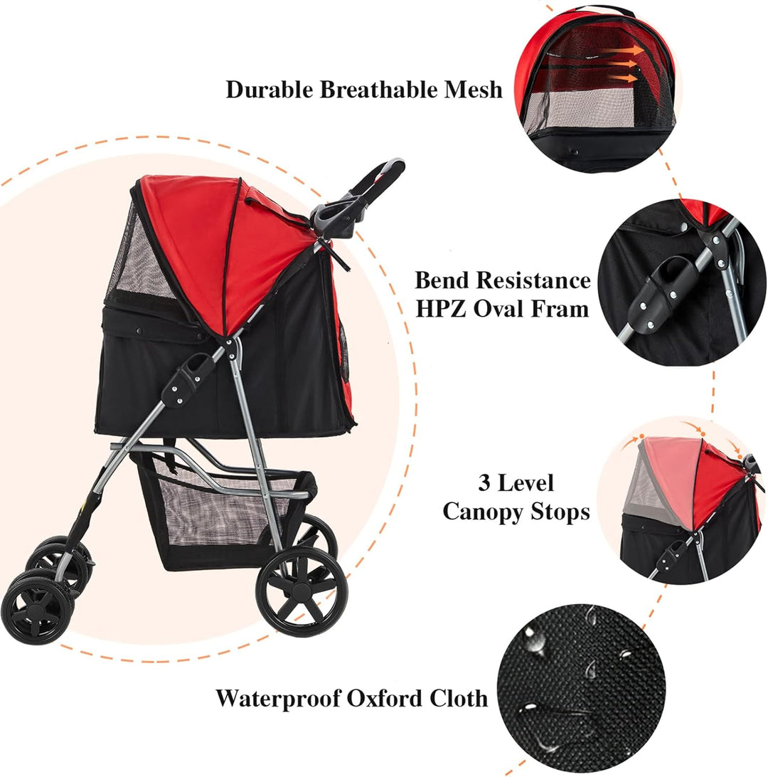 Dog Stroller, Pet Strollers for Small Medium Dogs & Cats, 4 Wheels Dog Jogging Stroller Folding Doggy Stroller with Storage Basket for Dog & Cat Traveling Strolling Cart