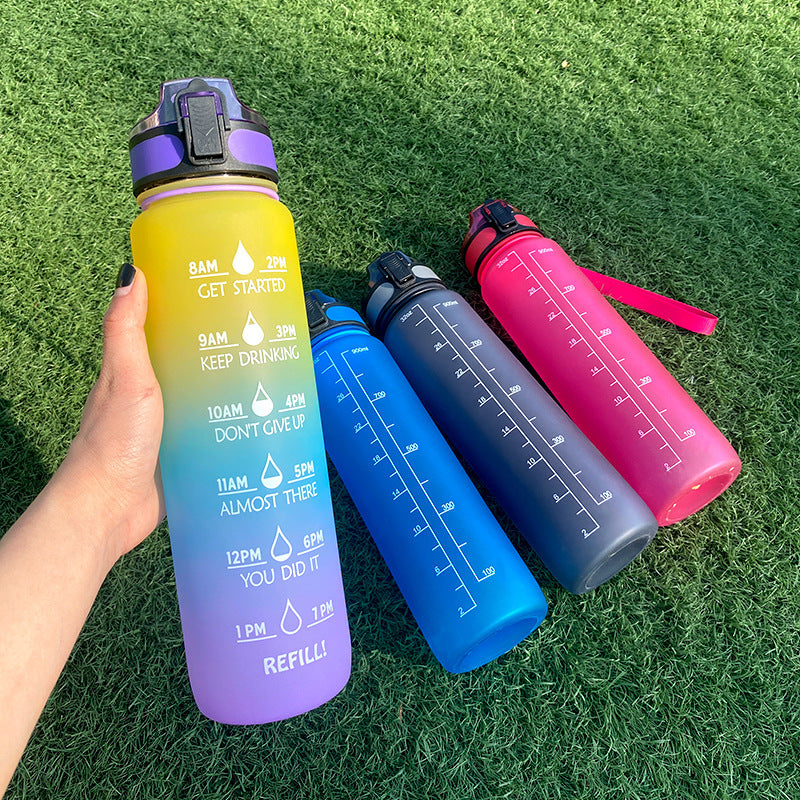 Fitness Water Bottle With Time Marker Motivational Water Bottle Cycling Leakproof Cup 1 Liter