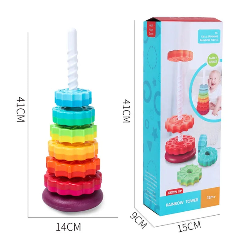 Stacking Toy for Kids Spinning Rainbow Gears Toddler Montessori Educational Sensory Toy Motor Skills Stacking Tower Kids Gifts