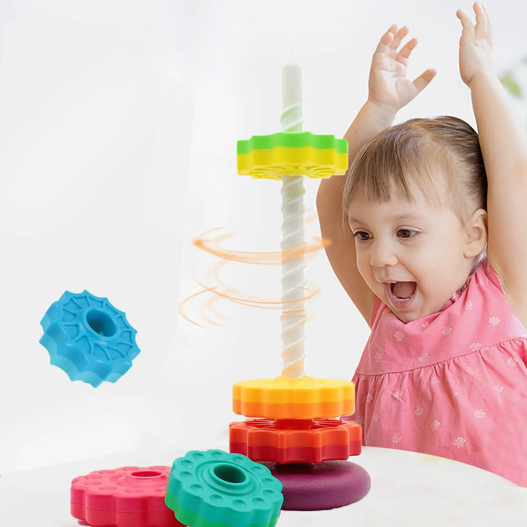 Stacking Toy for Kids Spinning Rainbow Gears Toddler Montessori Educational Sensory Toy Motor Skills Stacking Tower Kids Gifts