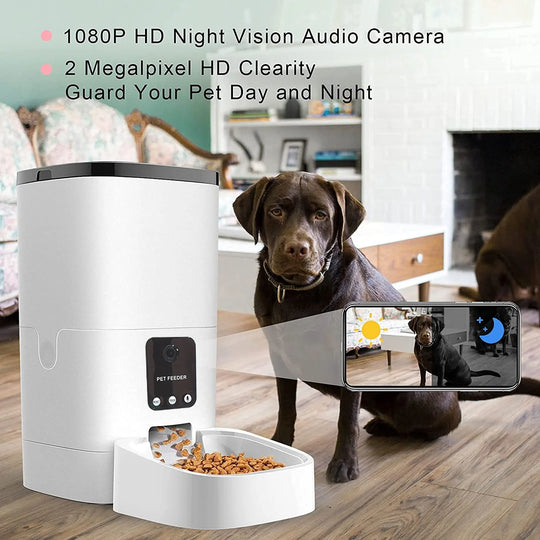 Pet Feeder,6L Automatic Pet Feeder for Cats and Dogs,1080P Camera,App Control,Voice Recorder,Timed Feeder for Schedule Feeding, Dual Power Supply,Wifi Pet Food Dispenser with App ControlAutomatic 6 L Pet Feeder - 6 L Automatic Pet Feeder for Dogs | Sassy Satin