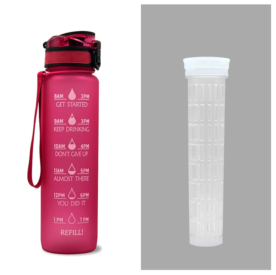 Fitness Water Bottle With Time Marker Motivational Water Bottle Cycling Leakproof Cup 1 Liter