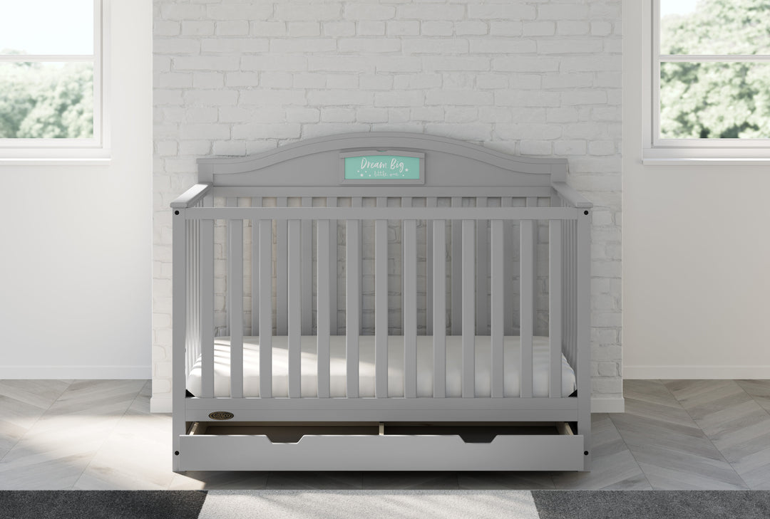 Story 5-In-1 Convertible Baby Crib with Drawer, Pebble Gray