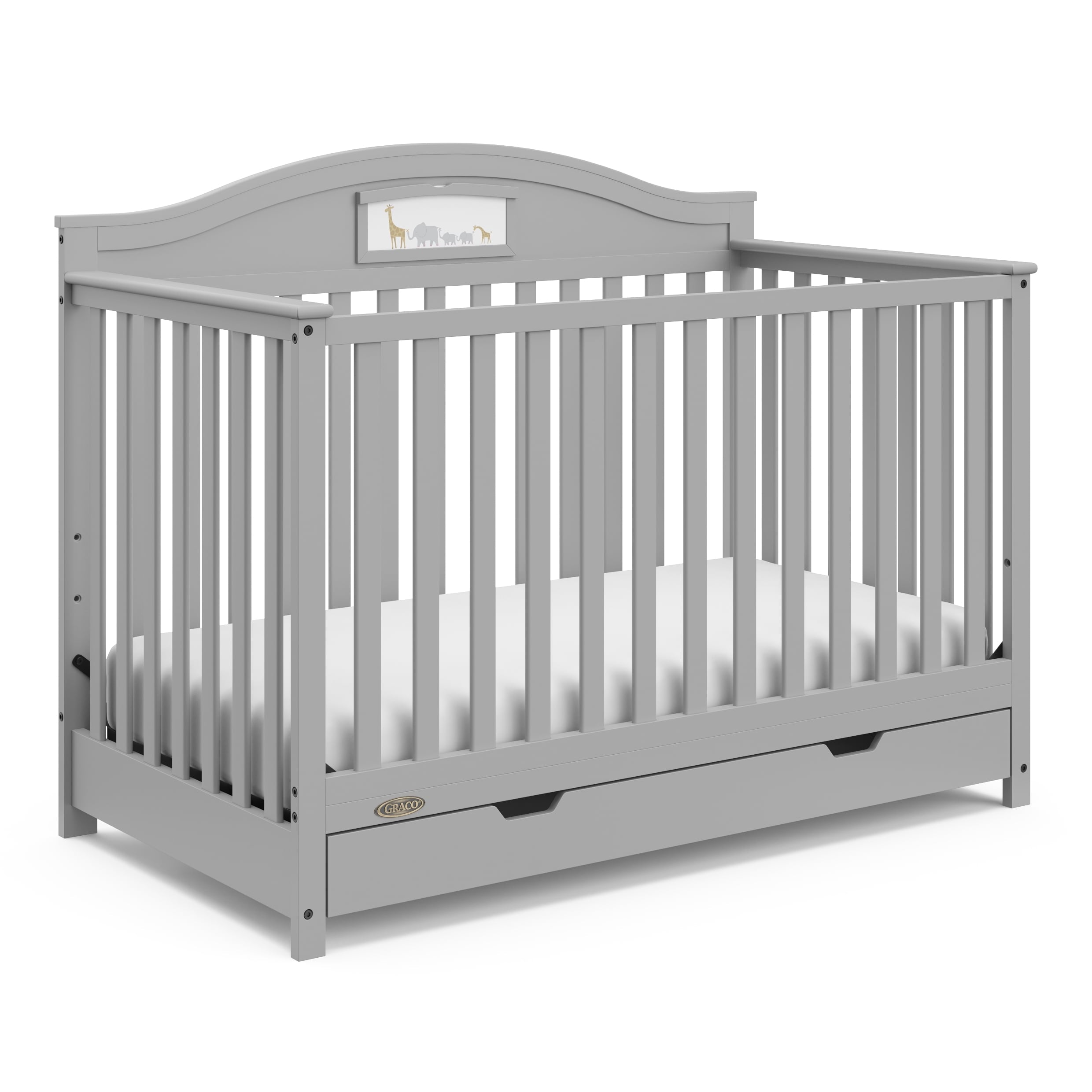 Story 5-In-1 Convertible Baby Crib with Drawer, Pebble Gray