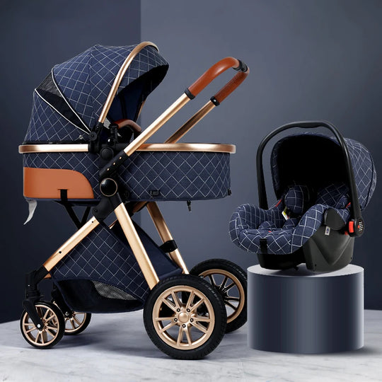 Luxury Baby Stroller 3 in 1 High Landscape Baby Stroller Combo |Can Sit Can Lie Portable  Infant Car Seat & Stroller Combo