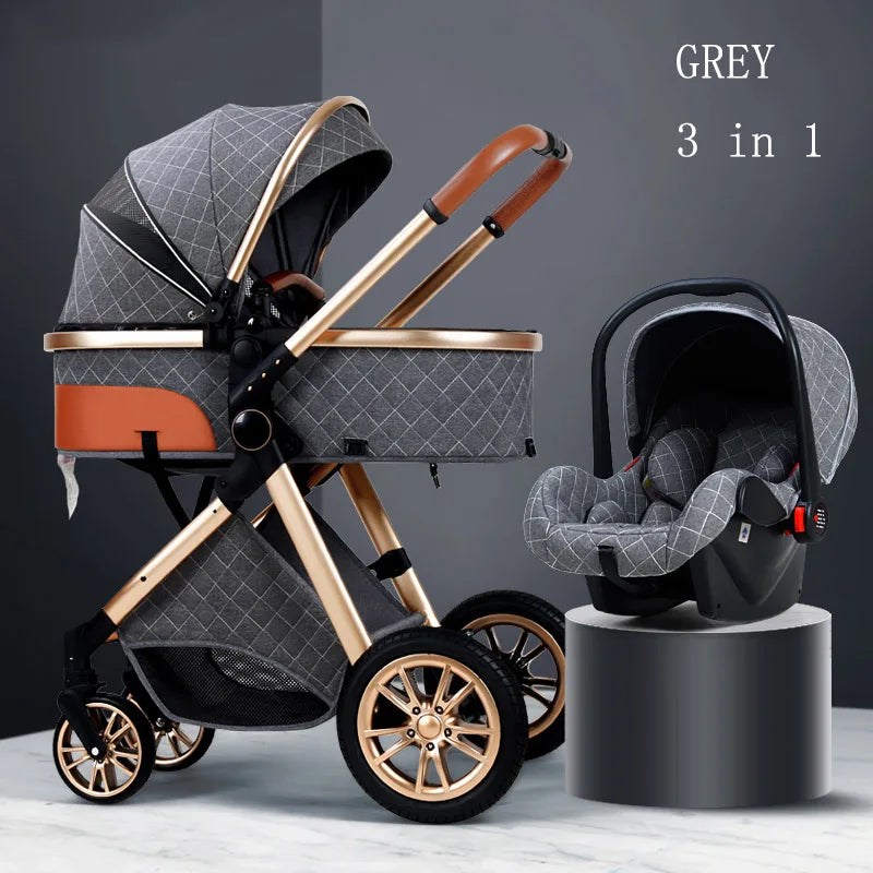 Luxury Baby Stroller 3 in 1 High Landscape Baby Stroller Combo |Can Sit Can Lie Portable  Infant Car Seat & Stroller Combo