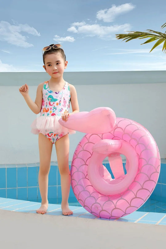 Rooxin Flamingo Swimming Circle Baby Infant Float Pool Swimming Ring With Sunshade Floating Seat Summer Beach Pool Party Toys