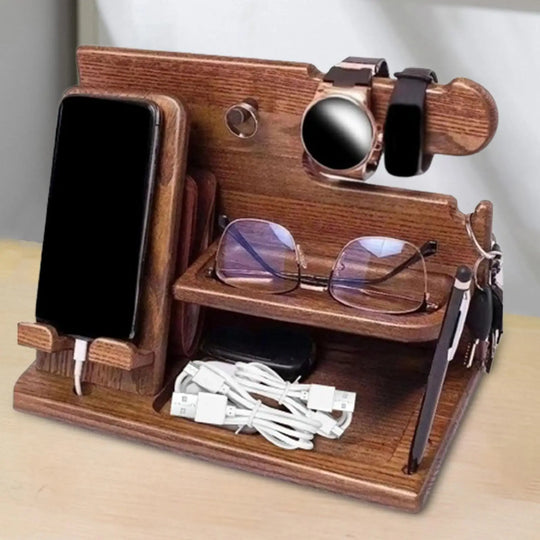 Wood Phone Docking Station Father's Day Gift Multifunctional NightStand