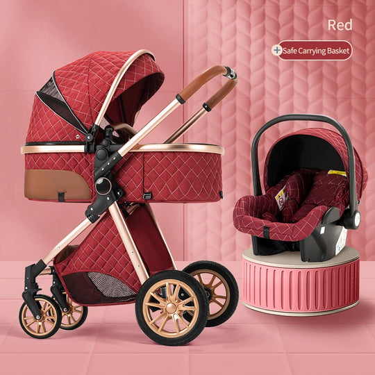 Luxury Baby Stroller 3 in 1 High Landscape Baby Stroller Combo |Can Sit Can Lie Portable  Infant Car Seat & Stroller Combo