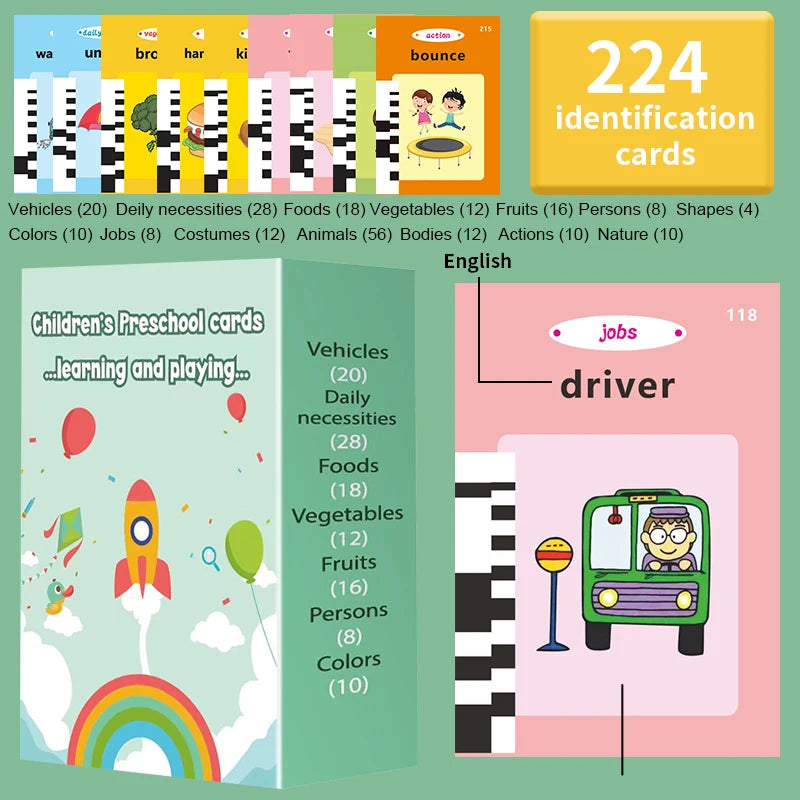 Kids Toddler Talking Flash Cards with 224 Sight Words Autism Sensory Toys Learning Educational Toys