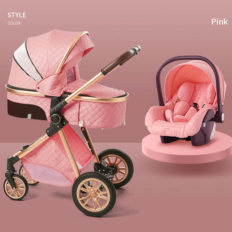 Luxury Baby Stroller 3 in 1 High Landscape Baby Stroller Combo |Can Sit Can Lie Portable  Infant Car Seat & Stroller Combo