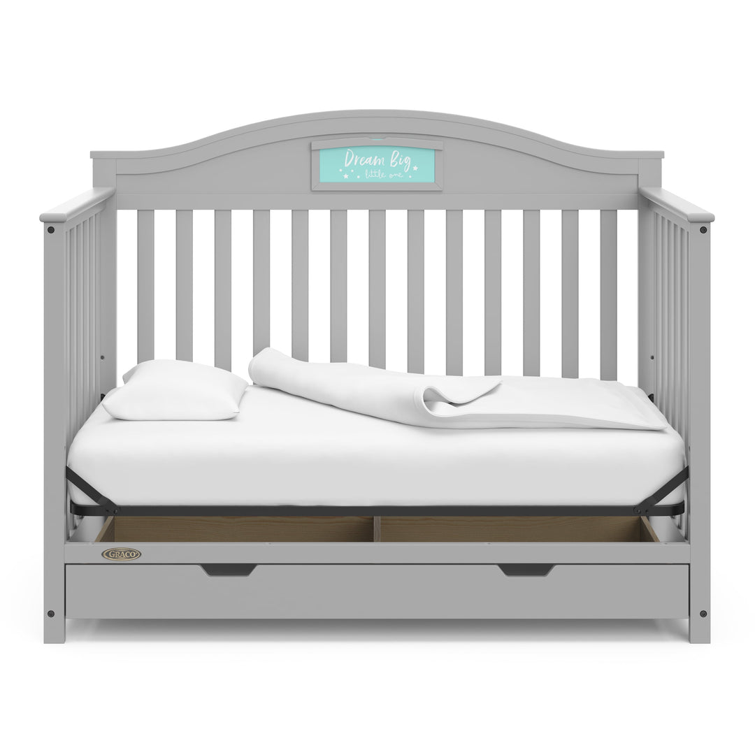 Story 5-In-1 Convertible Baby Crib with Drawer, Pebble Gray