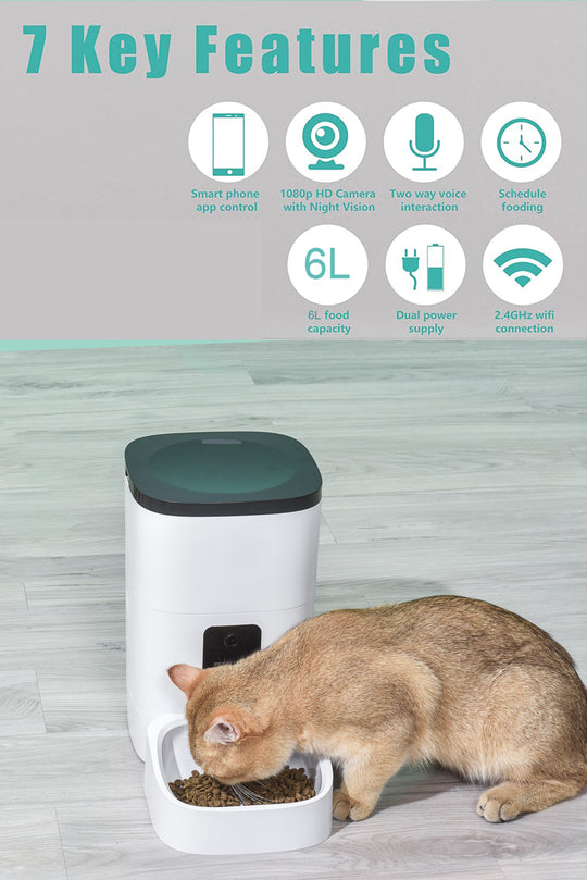 Pet Feeder,6L Automatic Pet Feeder for Cats and Dogs,1080P Camera,App Control,Voice Recorder,Timed Feeder for Schedule Feeding, Dual Power Supply,Wifi Pet Food Dispenser with App ControlAutomatic 6 L Pet Feeder - 6 L Automatic Pet Feeder for Dogs | Sassy Satin