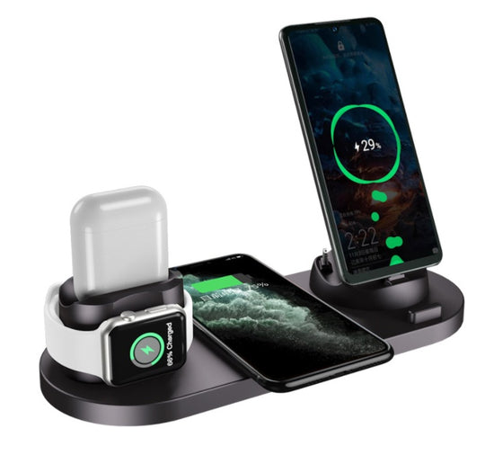 6 In 1 Charging Dock Station |  Wireless I-Phone Fast Charging Station