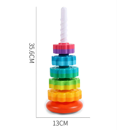 Stacking Toy for Kids Spinning Rainbow Gears Toddler Montessori Educational Sensory Toy Motor Skills Stacking Tower Kids Gifts