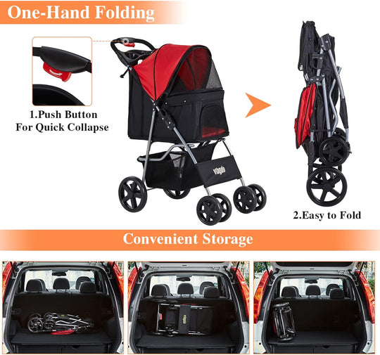 Dog Stroller, Pet Strollers for Small Medium Dogs & Cats, 4 Wheels Dog Jogging Stroller Folding Doggy Stroller with Storage Basket for Dog & Cat Traveling Strolling Cart