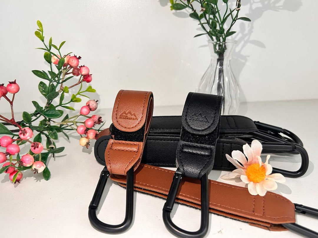 Stroller Hooks Bag Hooks for Hanging Diaper Bags,2 Pack Black Mom Hooks for Shopping ​Bags-Stroller Clips-Stroller Leather Straps,Baby Stroller Hook