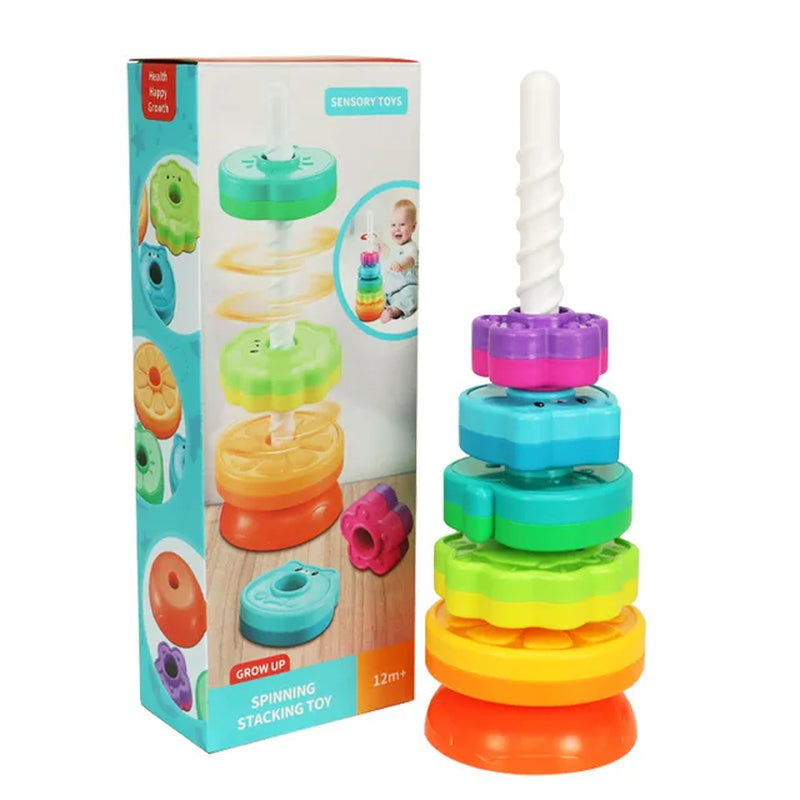 Stacking Toy for Kids Spinning Rainbow Gears Toddler Montessori Educational Sensory Toy Motor Skills Stacking Tower Kids Gifts