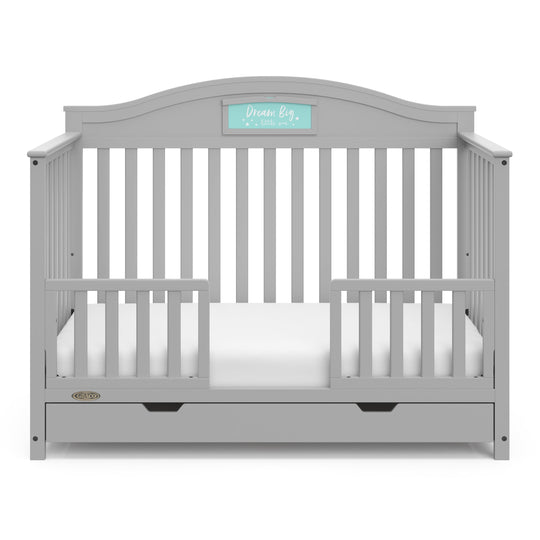 Story 5-In-1 Convertible Baby Crib with Drawer, Pebble Gray