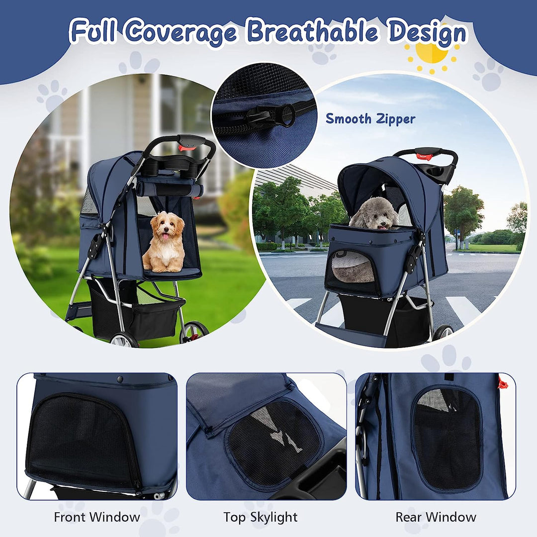 Folding Dog Stroller, Pet Stroller for Small Medium Dogs & Cats, 4 Wheels Dog Stroller Travel Carrier with Storage Basket & Cup Holder